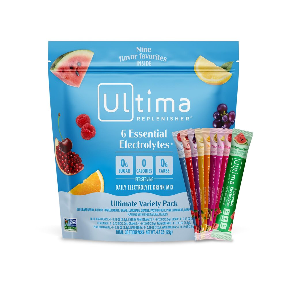 Ultima Replenisher Daily Electrolyte Powder Ultimate Variety Pack, 36 Stickpacks Zero Sugar Hydration Packets with 6 Electrolytes and Minerals Sugar Free, Plant Based & Keto Friendly Drink Mix