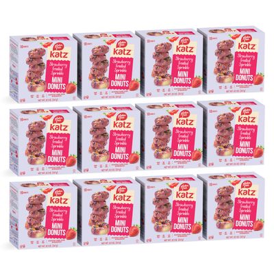 Katz Gluten Free Strawberry Frosted Mini Sprinkle Donuts. Kids Snack with Rainbow Sprinkles. Free of Dairy, Peanuts, Tree Nuts, and Sesame. Kosher (12Pk)