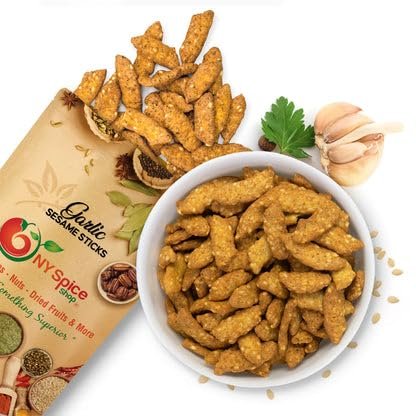 NY Spice Shop Garlic Sesame Sticks Bulk - 5 Pound Crunchy Garlic Sesame Sticks Snacks - Crispy Roasted Savory Snack - Flavored Cracker Bites For Party Snacks & Everyday Snacking