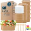 MINCOCO 50 Count Paper Bowls Disposable Meal Prep Containers with LidsIncludes 50 Wooden Forks + 100 Labels Salad Food Containers Freezer & Microwave Safe Leakproof Soup Bowls (29 Ounce, 50-Count) view 1