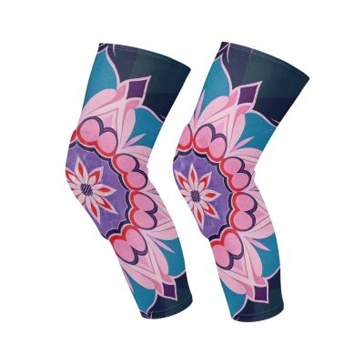 siphylline Mandala Floral Colorful Blue mens knee brace (A pair) Tight Anti-Slip Design knee pads for Wrestling, Yoga, Soccer, Hiking