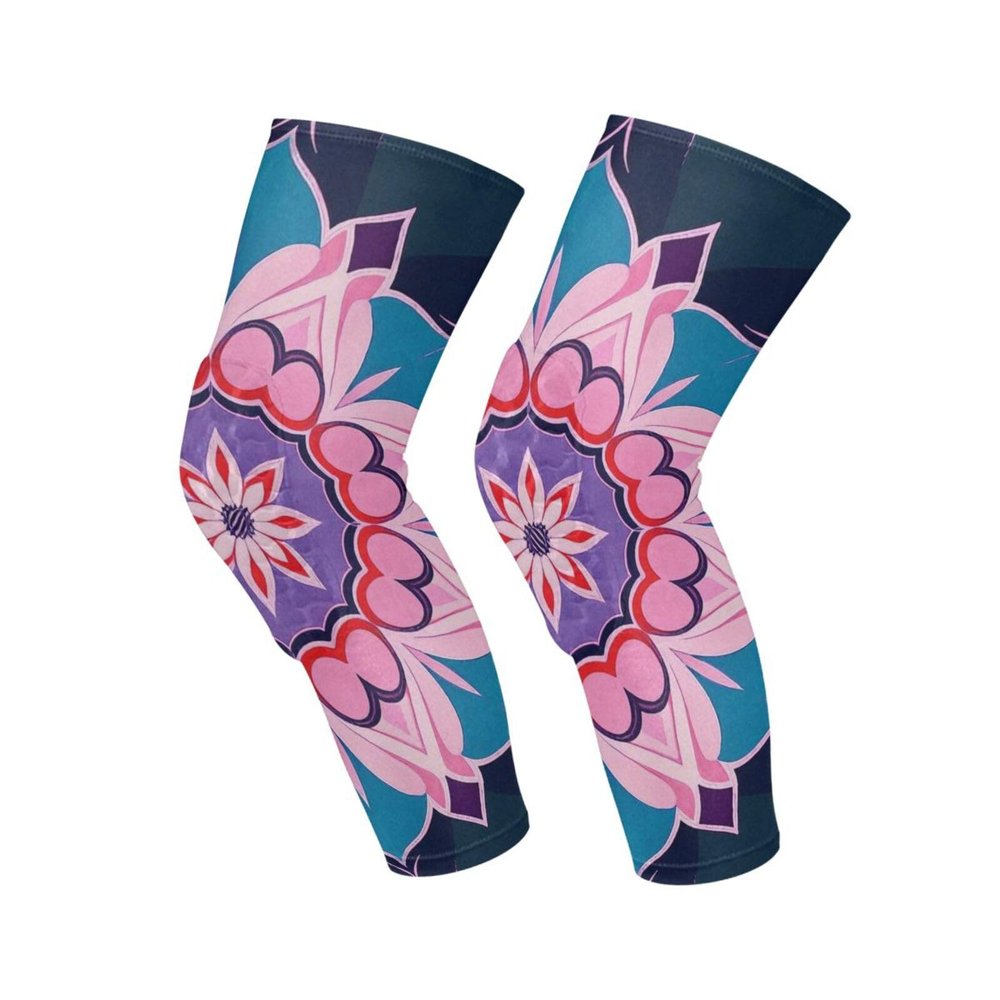 siphylline Mandala Floral Colorful Blue mens knee brace (A pair) Tight Anti-Slip Design knee pads for Wrestling, Yoga, Soccer, Hiking