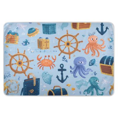 CuwrYet Waterproof Bed Pad Reusable Changing Pad Toddler Mattress Protector Large Pee Pad Baby Diaper Pad Soft Washable Liner Blue Pirate Treasure Anchors Octopuses