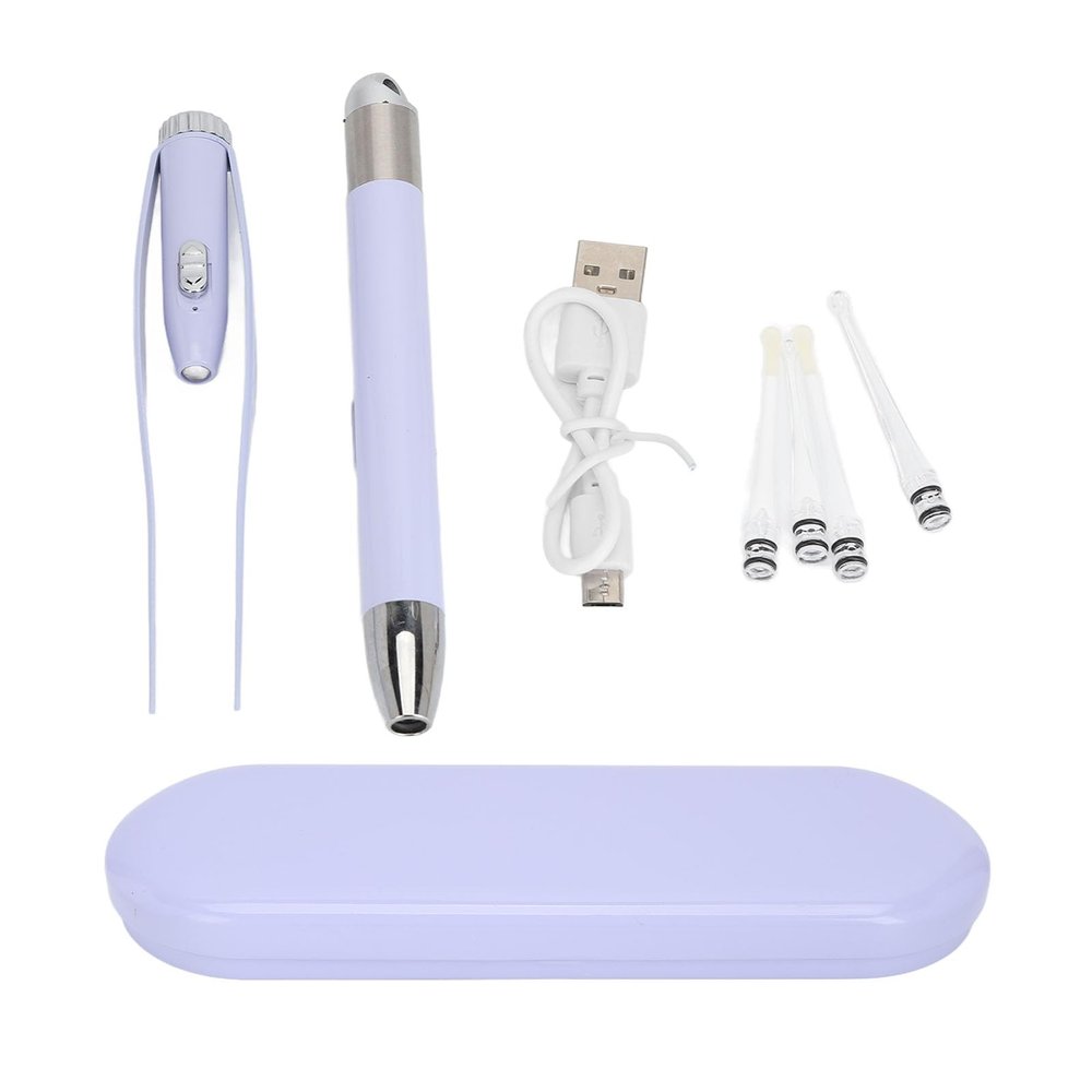 Aoaoy USB Rechargeable Ear Cleaner Earpick with Light, Stainless Steel Ear Wax Spoon Tweezer, Adjustable Clamp Head, Ear Wax Remover for Children Elderly Purple