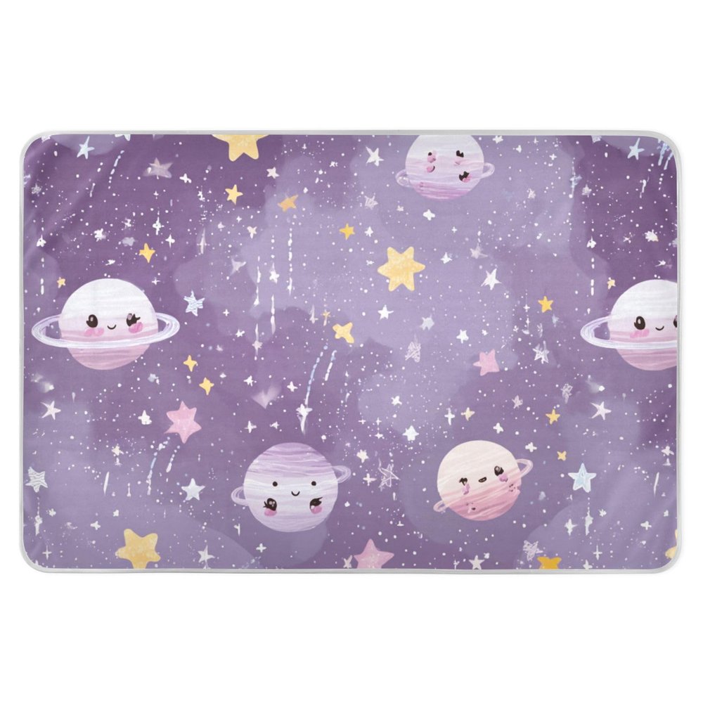 CuwrYet Waterproof Bed Pad Reusable Changing Pad Toddler Mattress Protector Large Pee Pad Baby Diaper Pad Soft Washable Liner Purple Cute Planets Stars