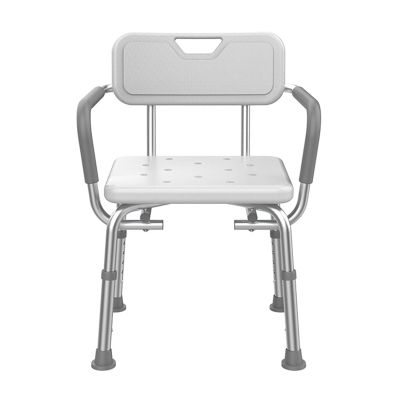 Adjustable Non Slip Shower Chair for Elderly and Disabled Aluminium Alloy Bath Stool with Backrest and Armrest White (No Pad)(White a,No pad)