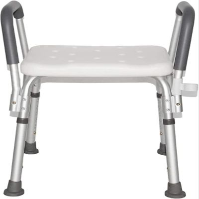 Adjustable Height Shower Stool with Armrests for Elderly Lightweight Aluminum Bath Chair for Bathroom Safety