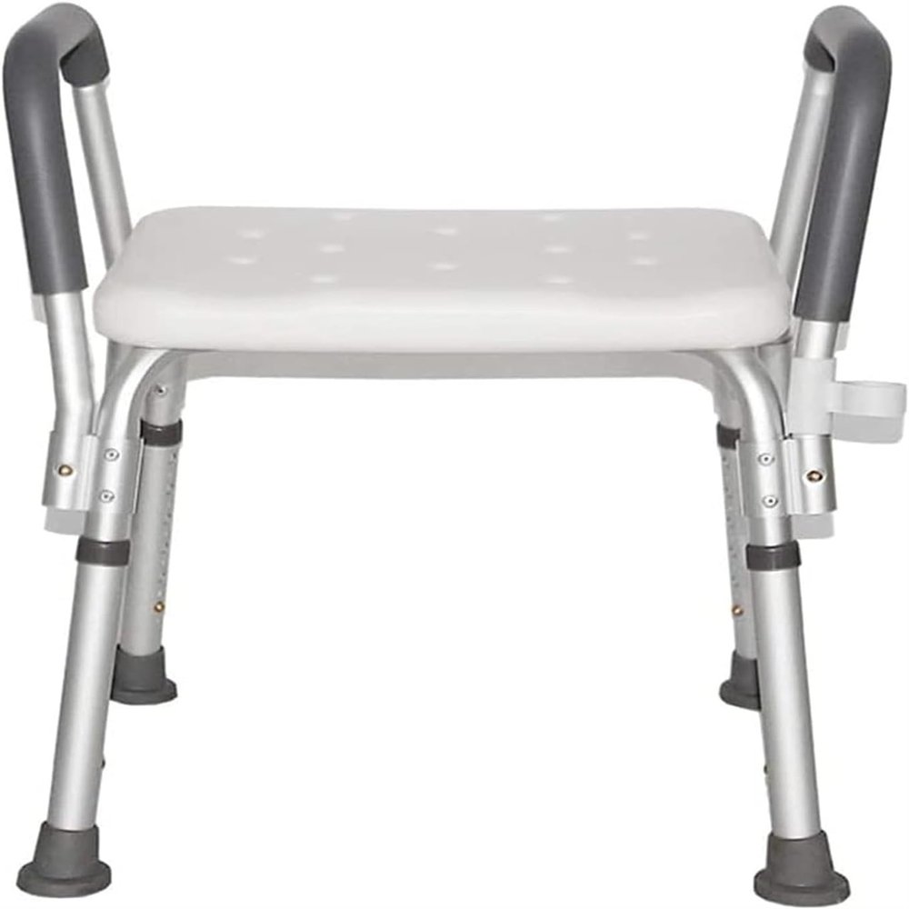 Adjustable Height Shower Stool with Armrests for Elderly Lightweight Aluminum Bath Chair for Bathroom Safety