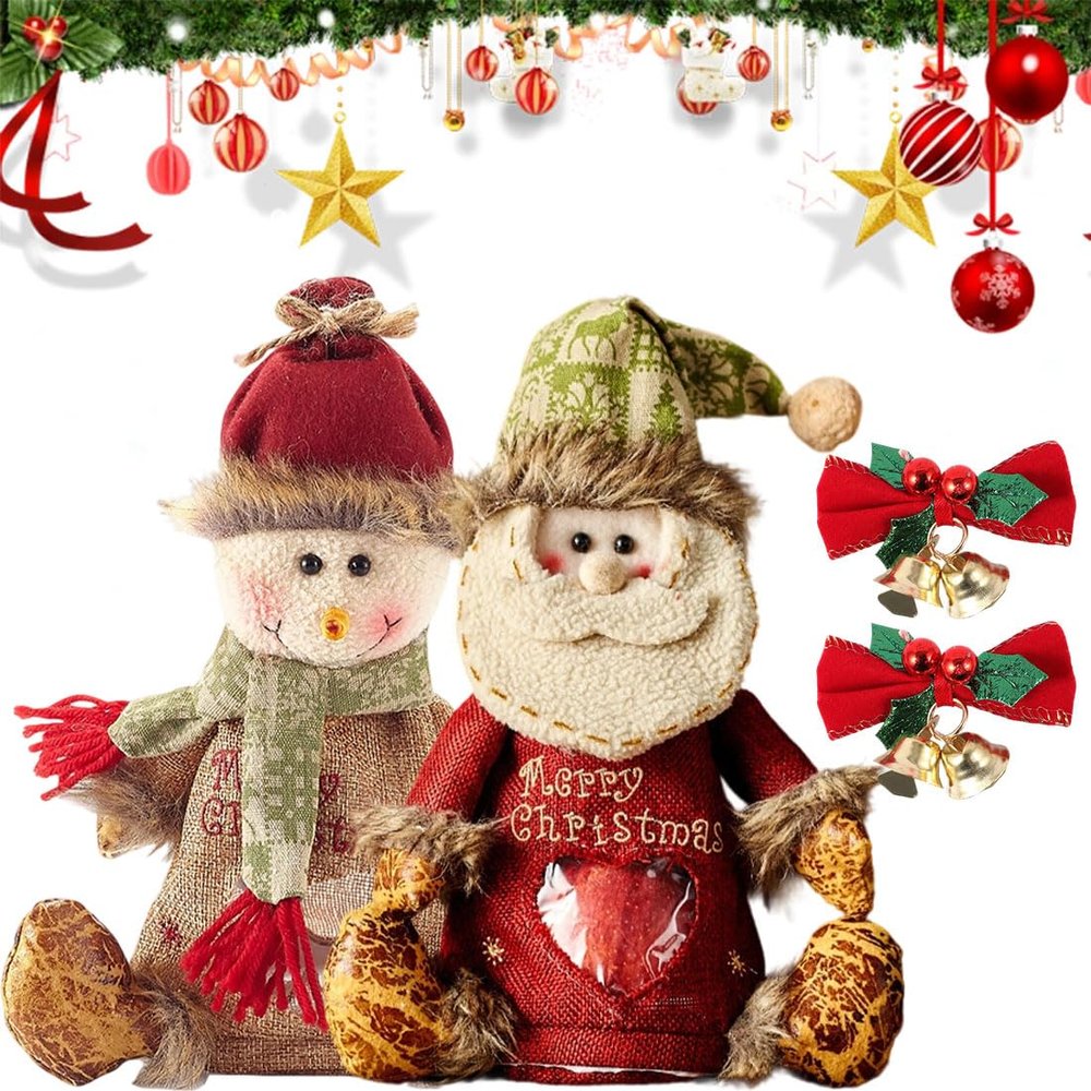 2026 New Christmas Gift Bags Zipper Design, Flax Fabric Christmas Apple Bags Zipper Reusable Santa Snowman Doll Storage Gift Bag for Chritmas Party Decor and Festival (F-2PC)