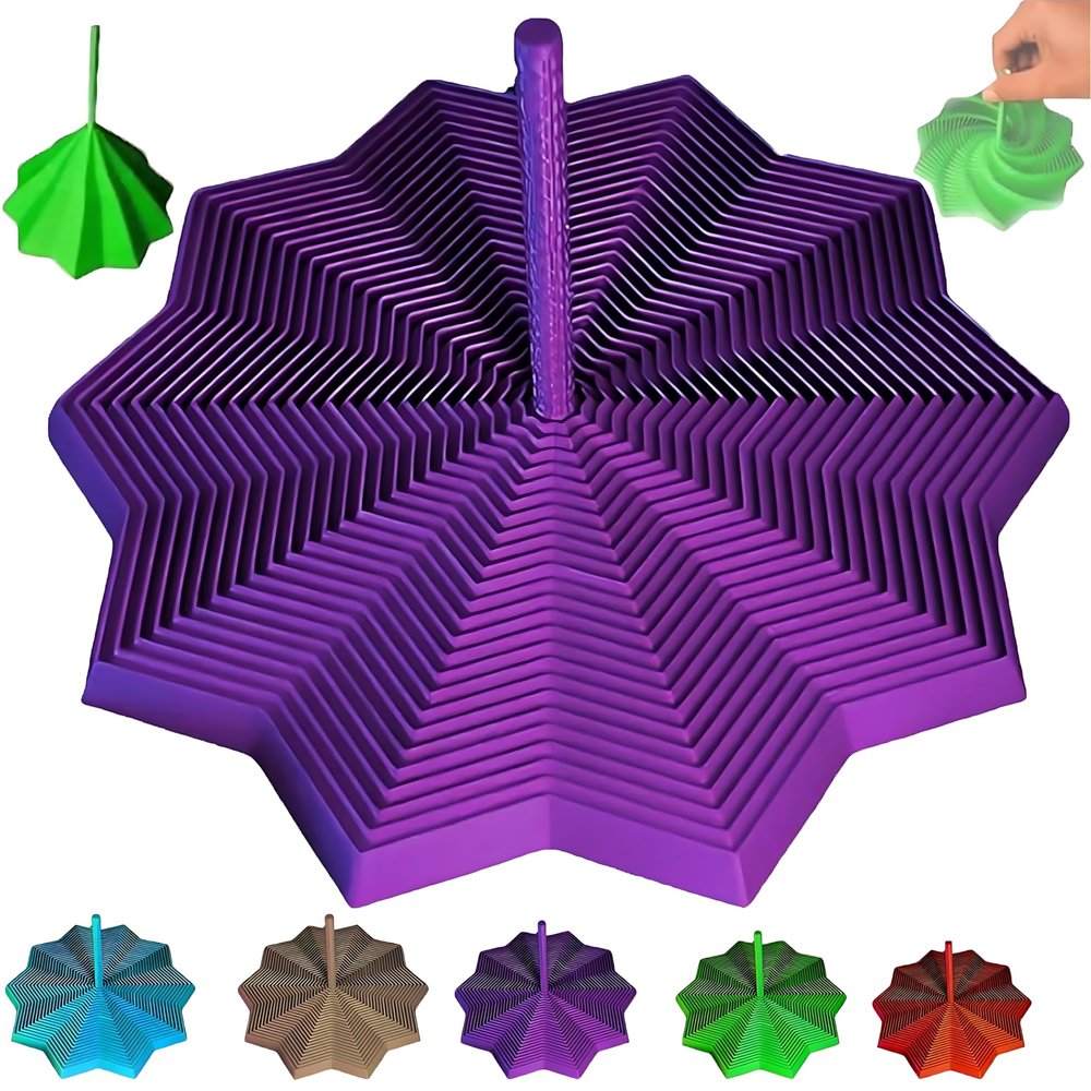 3D Printed Expanded Sensory Fidget Star with Handle - Fidgets Tool for Stress & Focus, 3-in-1 Decagram Honeycomb Fractal Design (Purper)