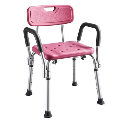 Adjustable Pink Economy Shower Chair with Arms and Back Bariatric Rated Bath Seat for Elderly or Disabled Users