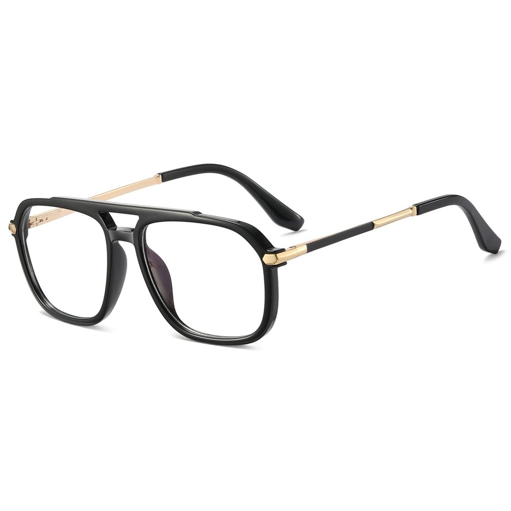 weiyuchen Double Bridge Fashion Glasses Frame For Men Tr90 Half Metal Anti Blue Light Glasses Square (black gold frame)