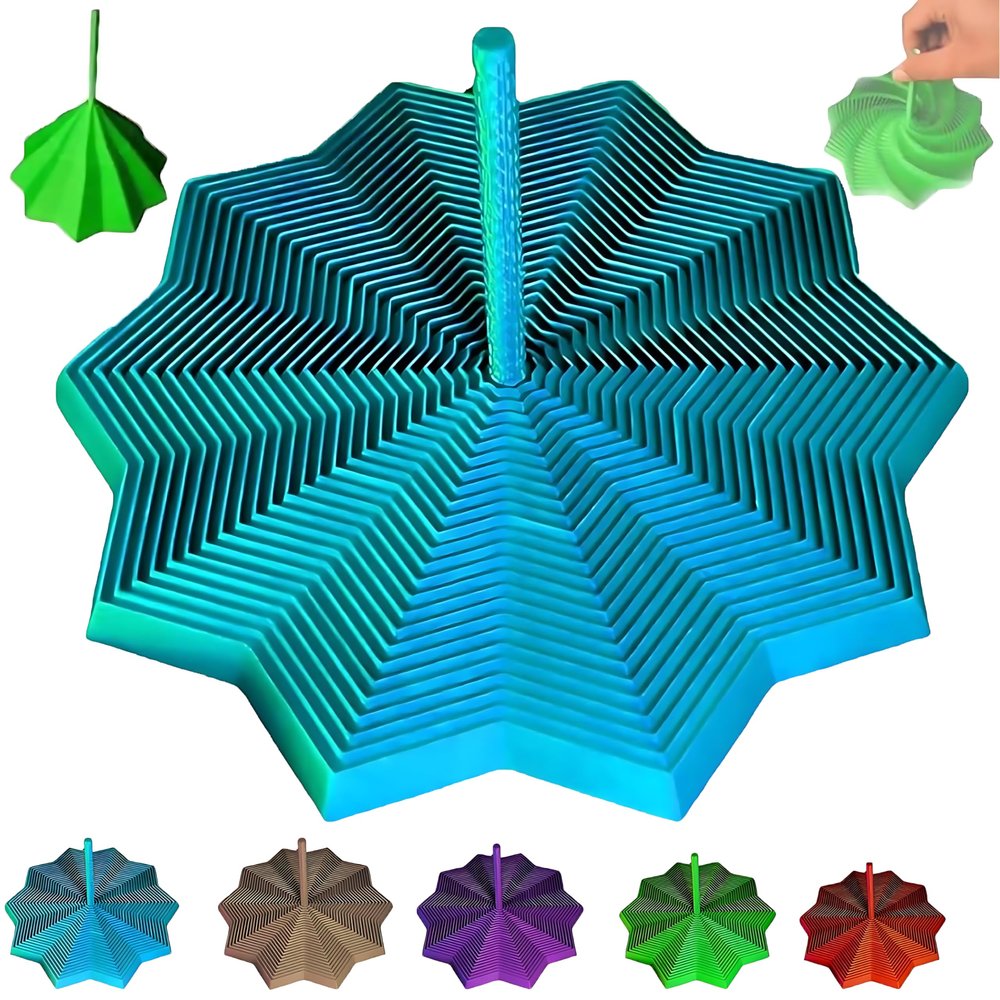 3D Printed Expanded Sensory Fidget Star with Handle - Fidgets Tool for Stress & Focus, 3-in-1 Decagram Honeycomb Fractal Design (Blue)