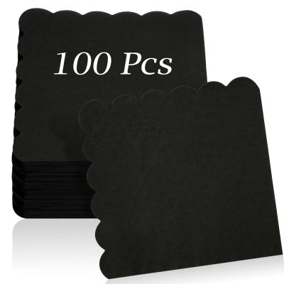 100 Pcs Cocktail Napkins, 2-Ply 5 x 5 Inches Disposable Scalloped Napkins, Thick Premium Dessert Napkins for Party, Wedding, Dinner, Birthday, Anniversary, Festival (Black)