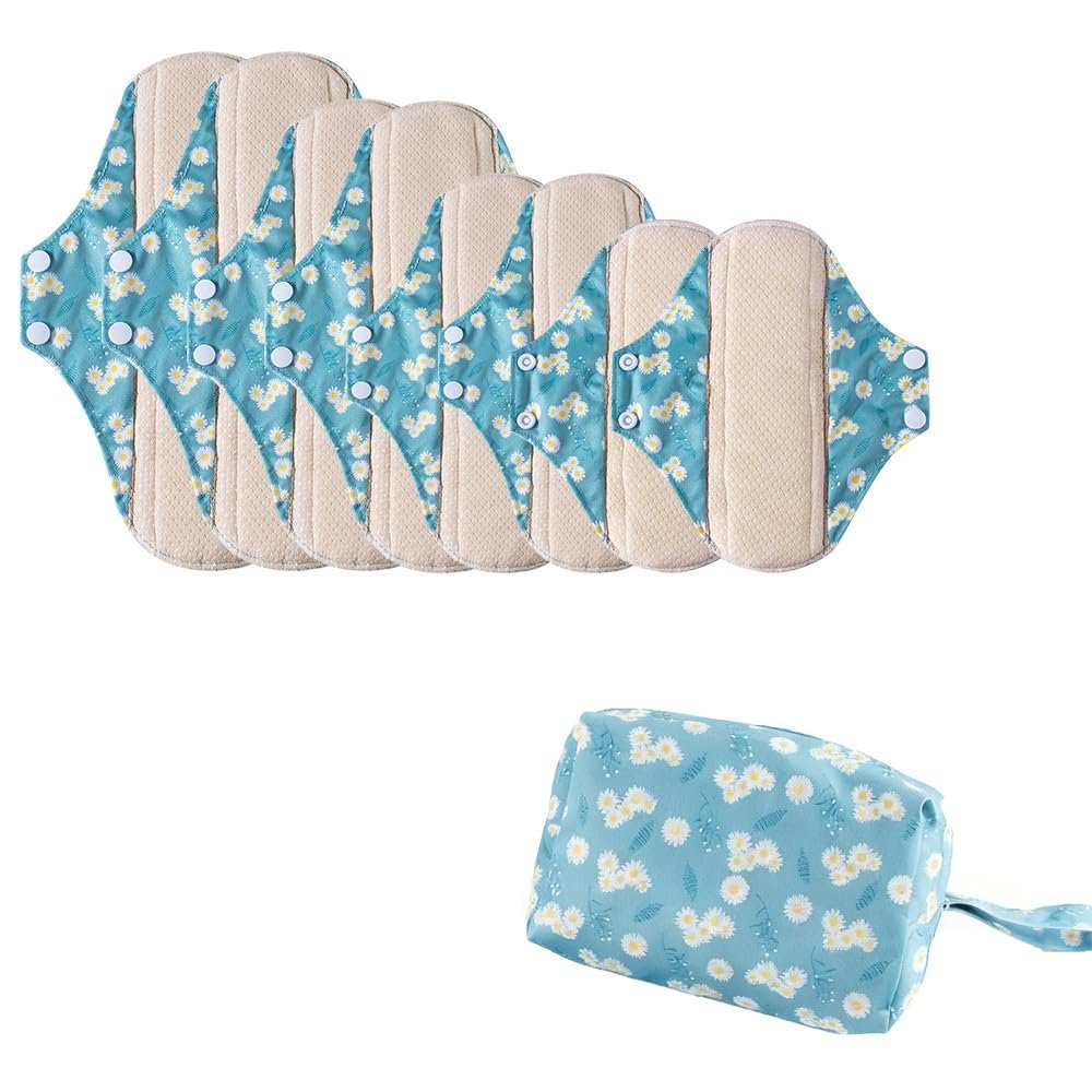 AIO Reusable Washable Cloth Menstrual Pads Sanitary Pad 8 pcs Pads and 2 Mini Wet Bag