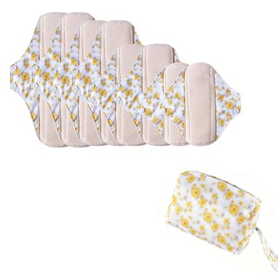 AIO Reusable Washable Cloth Menstrual Pads Sanitary Pad 8 pcs Pads and 2 Mini Wet Bag