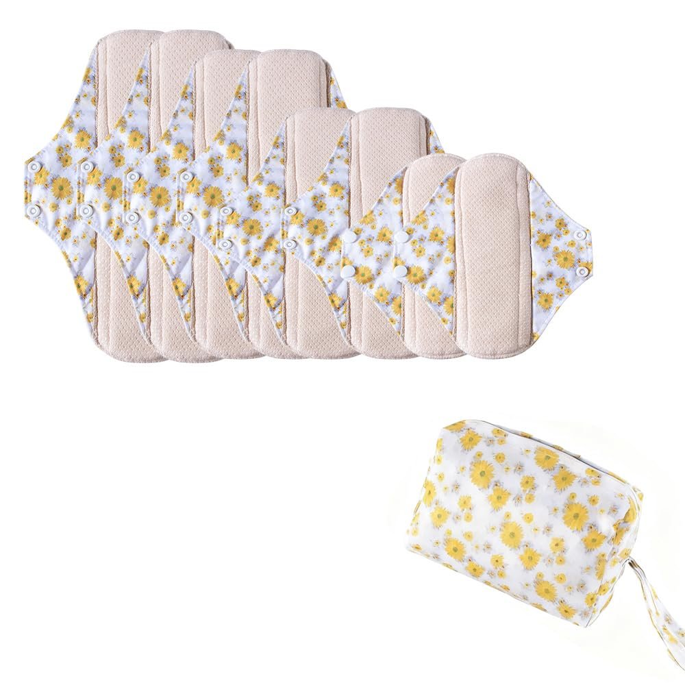 AIO Reusable Washable Cloth Menstrual Pads Sanitary Pad 8 pcs Pads and 2 Mini Wet Bag
