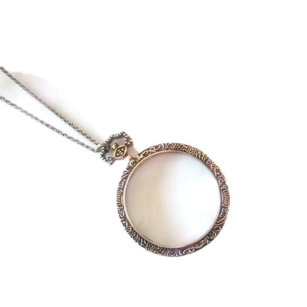 Necklace Magnifier 10X Reading Newspaper Hanging Magnifying Glass, to Send Elderly Light Magnifier/Silver