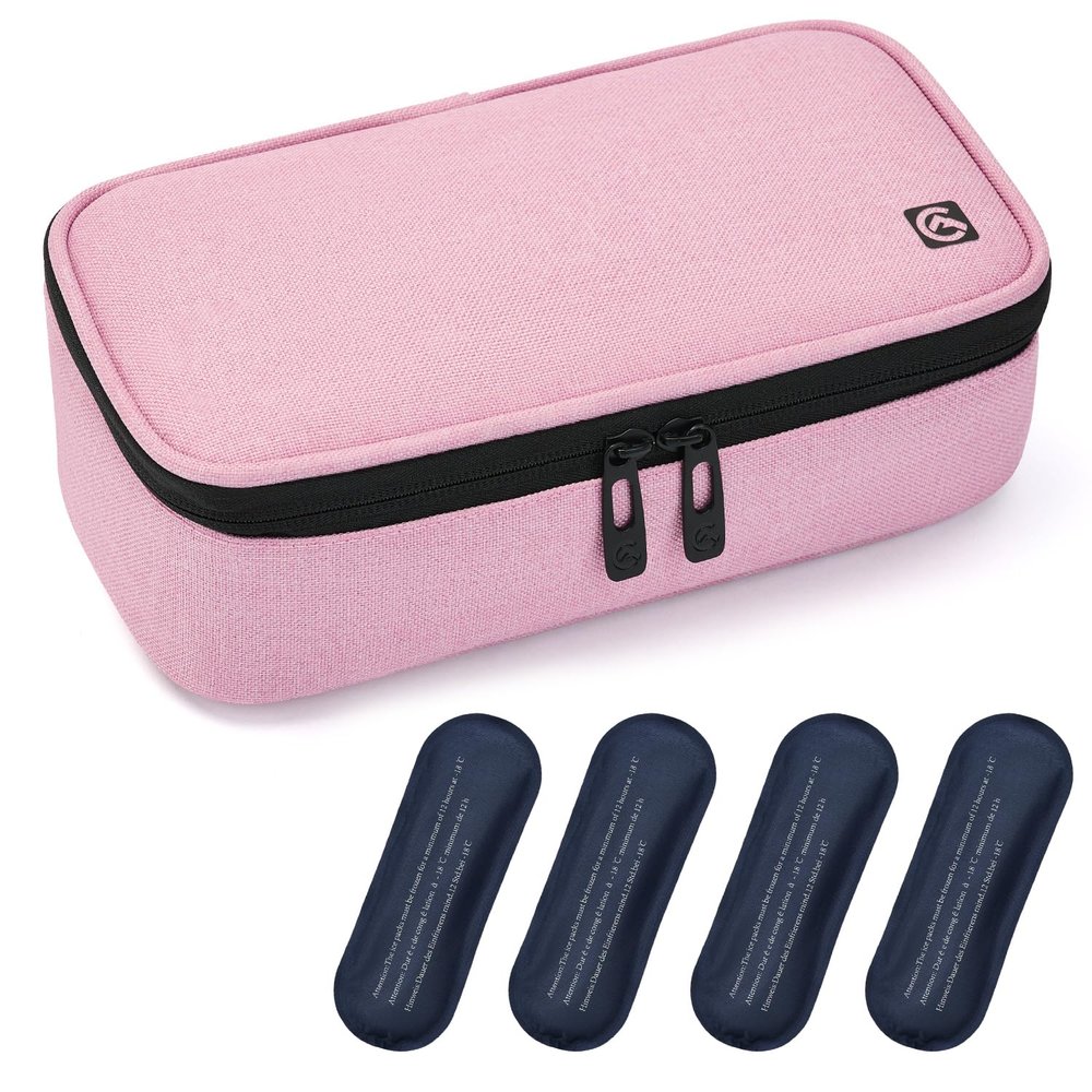 ALLCAMP Insulin Cooler Travel Case Diabetic Medication Cooler with 4 Ice Pack - Medical Cooler Bag Portable and Reusable(Pink)