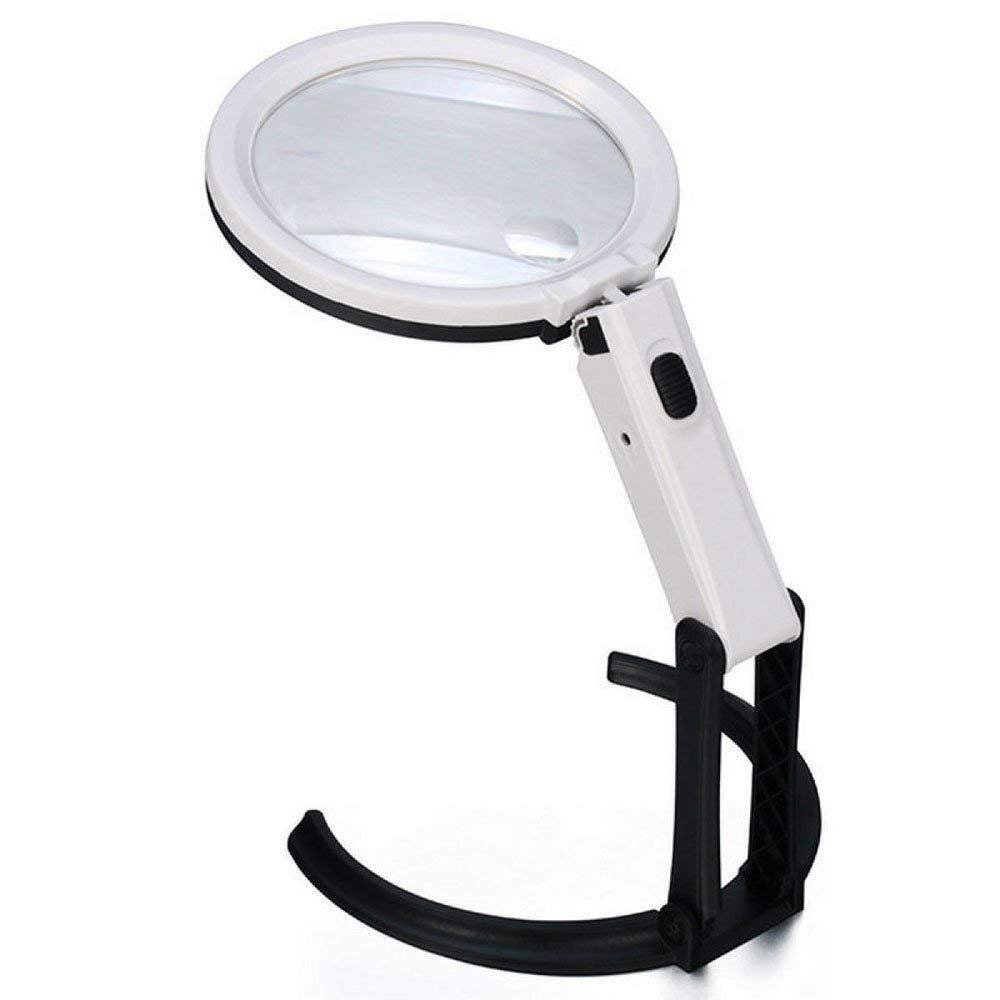 Reading Magnifier Magnifying Glass Desktop Folding Magnifying Glass, with LED Light Desktop HD, Handheld Light Expansion Lens, White, Stationery Office Supplies Handheld Magnifying