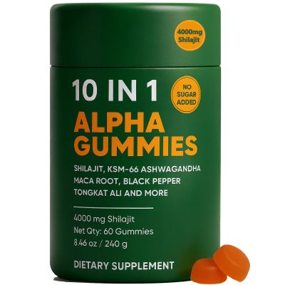 10-in-1 True Alpha Shilajit Gummies, 4000mg Himalayan Alpha Gummies for Men, Energy Boost, Immune Support, with Ashwagandha, Maca Root, Tongkat Ali, Fulvic Acid, 85+Trace Mineral, No Added Sugar, 60ct
