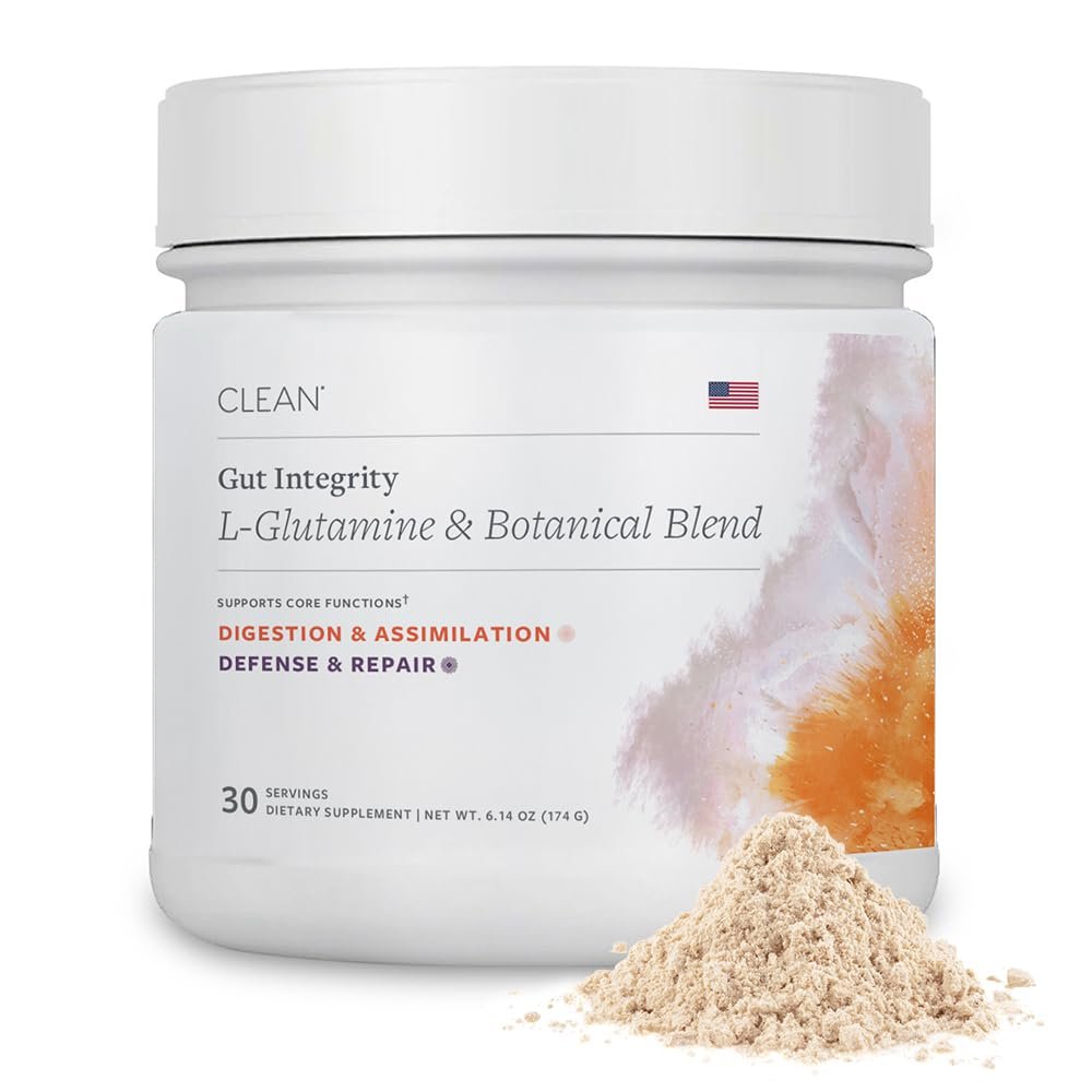 Clean Program Gut Integrity L-Glutamine Powder, 5g Per Serving with Aloe, Slippery Elm & Marshmallow Root, Gut Lining & Digestive Comfort Support, Unflavored, 30 Servings