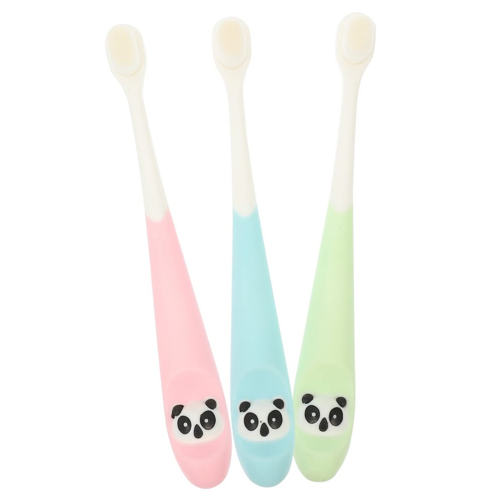 HAMPPLIES 3Pcs Toothbrushes Soft Bristle Portable Travel Toothbrushes with Cartoon Panda Silicone Handles Cleaning Random Color