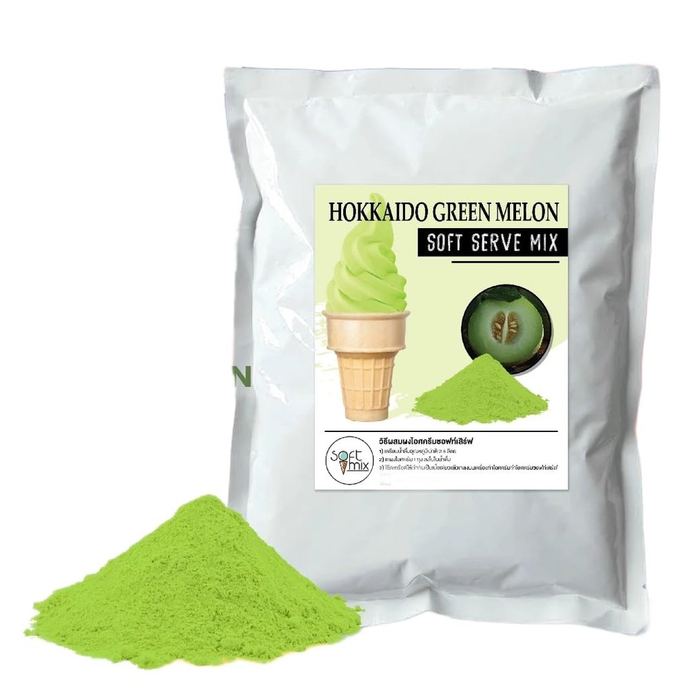 (Pack of 4 bags x 1kg) Soft Serve Ice Cream Mix Powder (Total 4 kg / 8.8 lb), Add 2.5 L Water per Bag, Makes About 3.5 kg per Bag, 5860 Cones Each, For Soft Serve Machines (Hokkaido Green Melon)