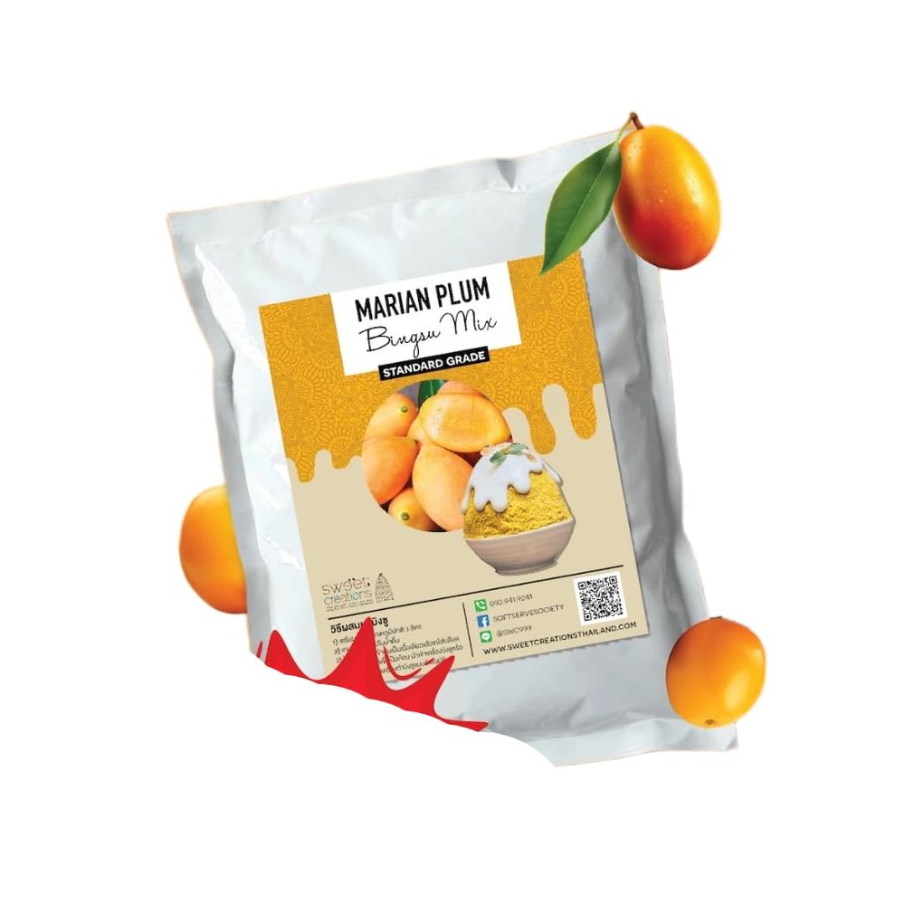 (Pack of 4 bags x 1 kg) Bingsu Powder (Korean Shaved Ice Base), Mix with 3 L Water, Works with Block-Mold and Pour-In Machines, Made with New Zealand Milk Powder, Multiple Flavors Available (Marian Plum)