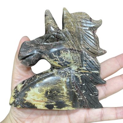 0.98LB Nature Picture Stone Jasper Carving Horse Unicorn Meditate Collect Art