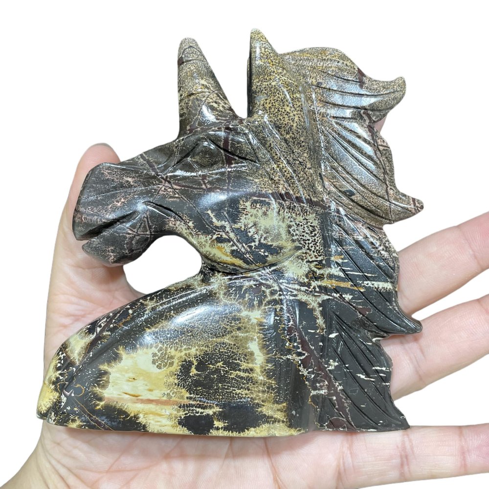 0.98LB Nature Picture Stone Jasper Carving Horse Unicorn Meditate Collect Art