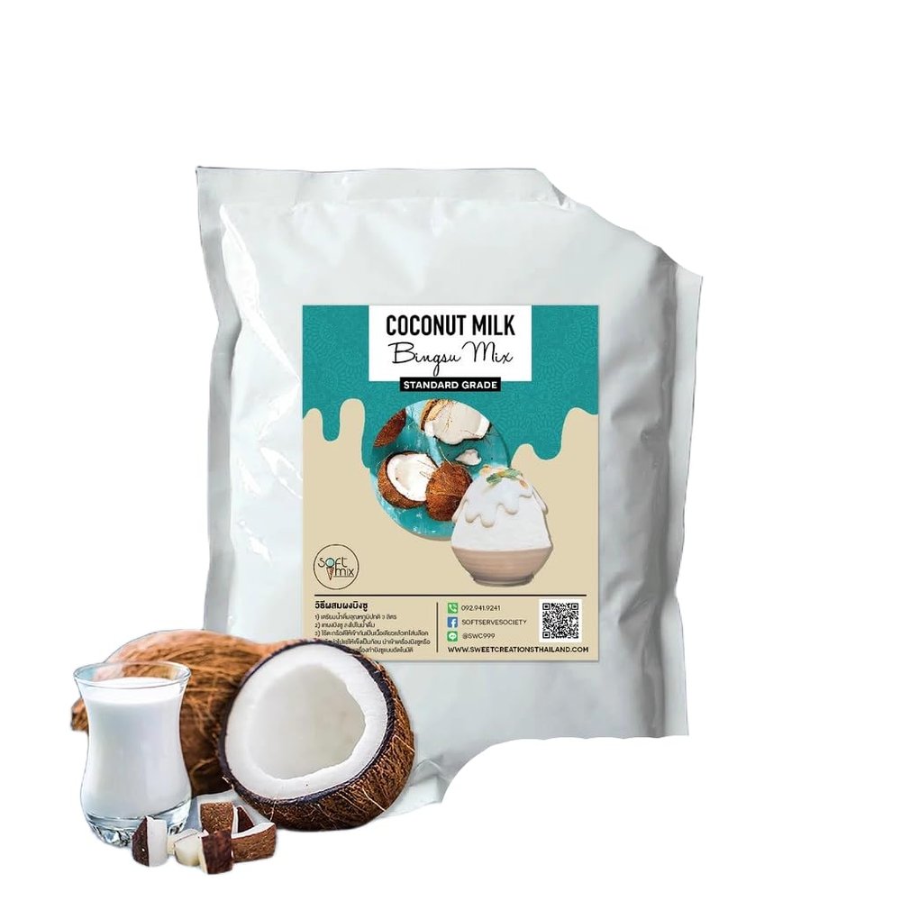(Pack of 4 bags x 1 kg) Bingsu Powder (Korean Shaved Ice Base), Mix with 3 L Water, Works with Block-Mold and Pour-In Machines, Made with New Zealand Milk Powder, Multiple Flavors Available (Coconut Milk)