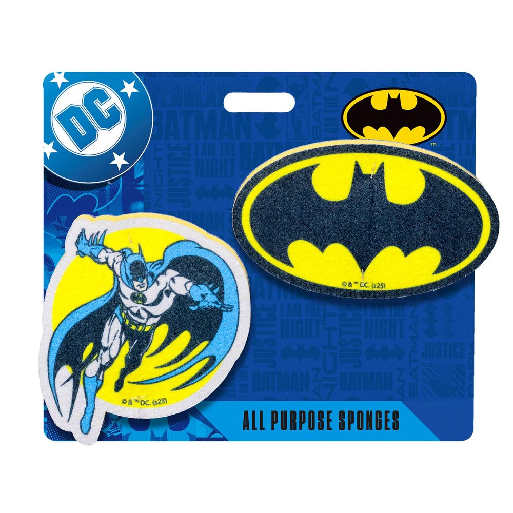 Spoontiques Batman Premium Sponge Set - 2-Pack Multi-Purpose Cleaning Sponges - Dual-Sided Non-Scratch Scrub & Absorbent Wipe - Durable, Reusable, Odor-Resistant for Daily Use