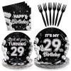 Greencian 96 Pcs 29th Birthday Decorations for Men Women Black White 29th Birthday Party Plates Disposable Look at You Turning 29 Paper Tableware Set for Happy 29 Year Old Party Supplies Serves 24 view 1