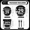 Greencian 96 Pcs 29th Birthday Decorations for Men Women Black White 29th Birthday Party Plates Disposable Look at You Turning 29 Paper Tableware Set for Happy 29 Year Old Party Supplies Serves 24 view 2