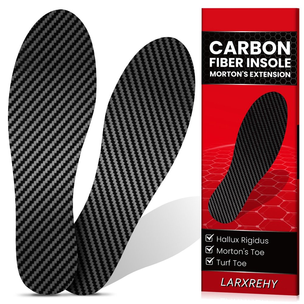 1 Pair Carbon Fiber Insole for Men & Women: 1.2mm Thick Rigid Shoe Insert Support Turf Toe, Foot Fractures, Hallux Rigidus & Limitus for Sports, Hiking, Trekking - Alternative to Post Op Shoe, 265mm