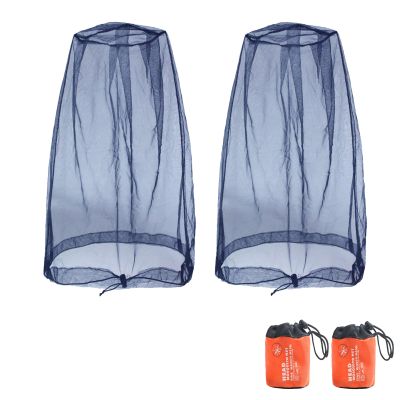 2 Pack Mosquito Head Net for Camping, Hiking, Fishing, Gardening, Fly & Bug Protection Fit All Hats for Men & Women (Blue, Full-Brim)