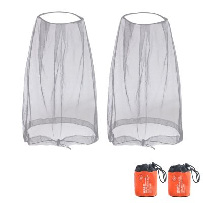 2 Pack Mosquito Head Net for Camping, Hiking, Fishing, Gardening, Fly & Bug Protection Fit All Hats for Men & Women (Grey, Open-Top)
