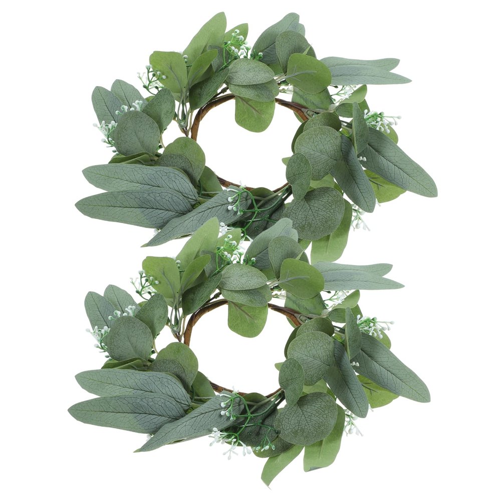 Eucalyptus Candle Rings Wreaths 2 Pcs for Tabletop Decor