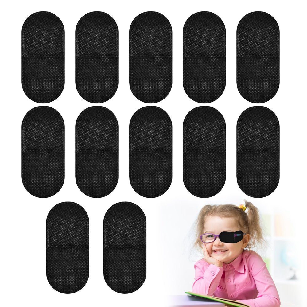 12pcs Eye Patches,Reusable Non-Woven Fabric Eye Patches for Adults and Kids (Large Size Black)