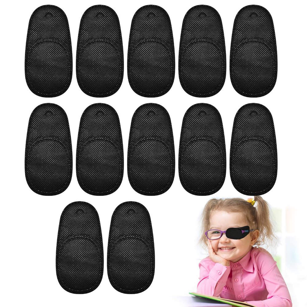 12pcs Eye Patches,Reusable Non-Woven Fabric Eye Patches for Adults and Kids (Medium Size Black)