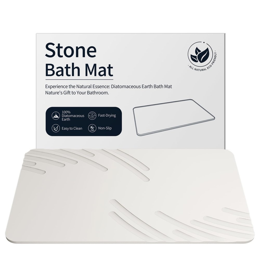 ZIKIBL Stone Bath Mat Diatomaceous Earth Shower Mat Super Absorbent Non-Slip Diatomite Stone Bath Mats for Bathroom Floor Quick-Drying Natural Easy to Clean24 * 16''