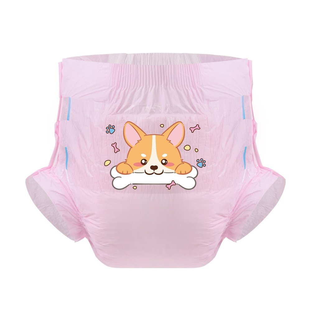 CutiePlusU Adult Diapers Sample 3 Pieces Adult Brief Diaper Incontinence Underwear Pink Lovely Corgi (Medium 28"-38")