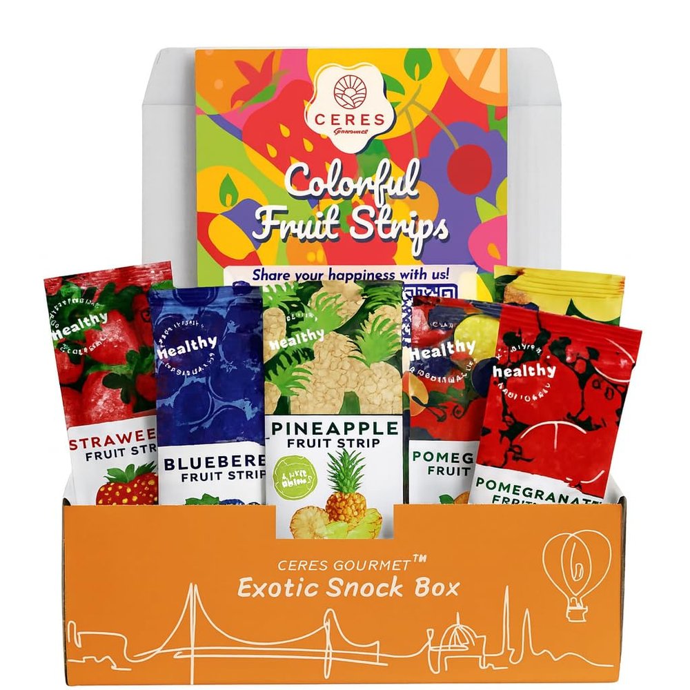 Ceres Gourmet Fruit Leather Variety Pack, 48 Pcs Real Fruit Bars for Adults and Kids, Vegan Gluten-Free No Added Sugar Snacks, Pineapple, Strawberry, Blueberry, Mango, Pomegranate, and Berry Mix