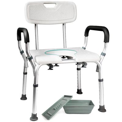 Shower Stools and Commode Toilet Chair for Elderly Two in One,Aluminum Medical Shower Seat,Ergonomic Shape,6-Level Height Adjustable,with Non-Slip Armrests and Rubber Feet