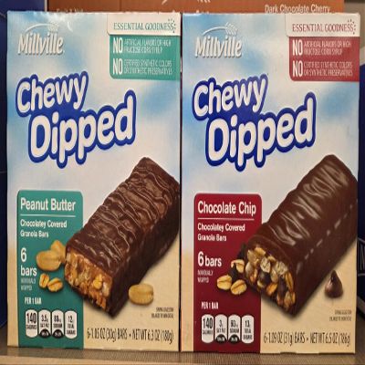 Chewy Millville Dipped Peanut Butter & Chocolate Chip Granola Bars 6.3oz 180g (Two Boxes)