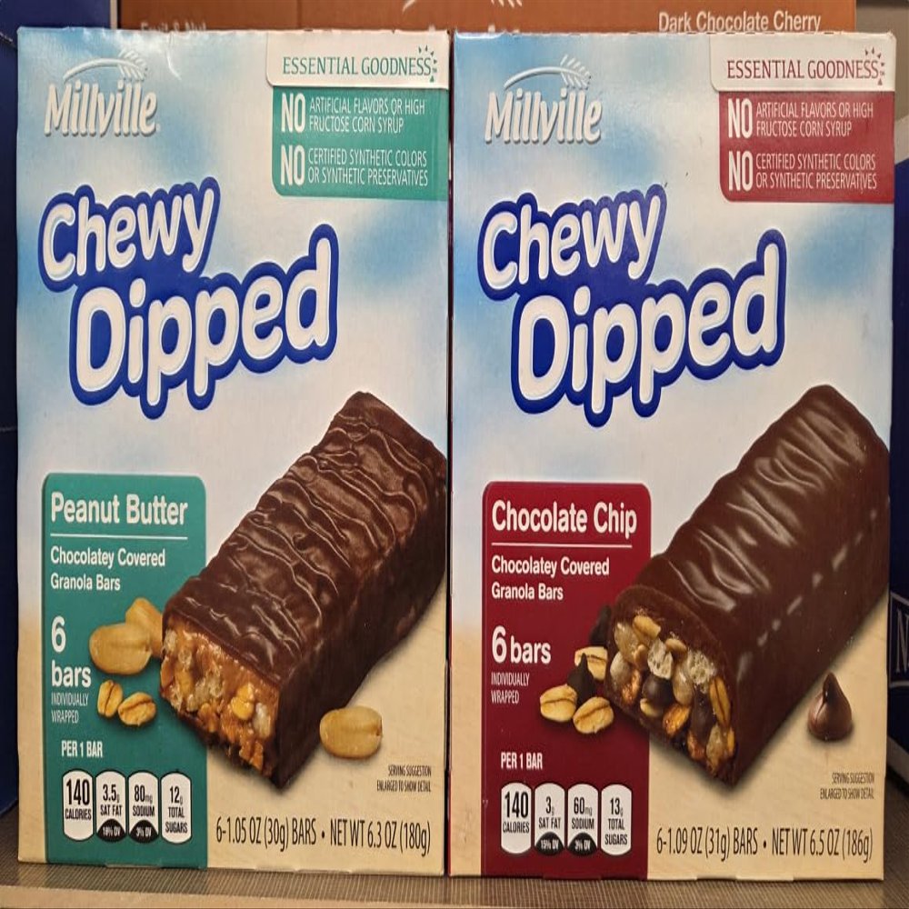 Chewy Millville Dipped Peanut Butter & Chocolate Chip Granola Bars 6.3oz 180g (Two Boxes)