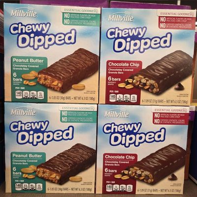 Chewy Millville Dipped Peanut Butter & Chocolate Chip Granola Bars 6.3oz 180g (Four Boxes)