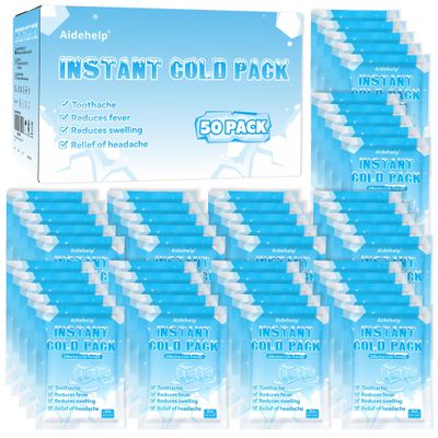 50 Pack Instant Cold Packs (4.3" x 5.9") - Disposable Ice Packs for Injuries | Cold Compress Ice Pack for Pain Relief, Swelling, Inflammation, Sprains, Toothache - Cold Pack for Athletes