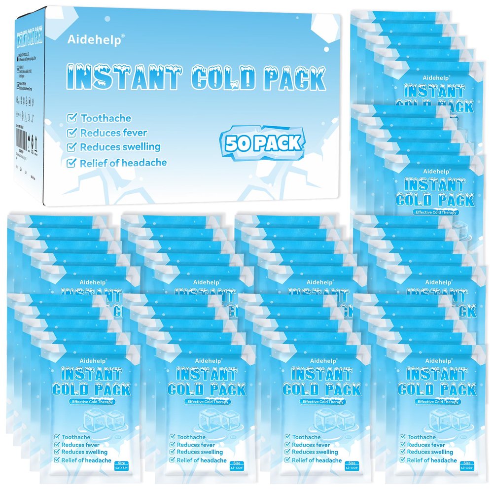 50 Pack Instant Cold Packs (4.3" x 5.9") - Disposable Ice Packs for Injuries | Cold Compress Ice Pack for Pain Relief, Swelling, Inflammation, Sprains, Toothache - Cold Pack for Athletes